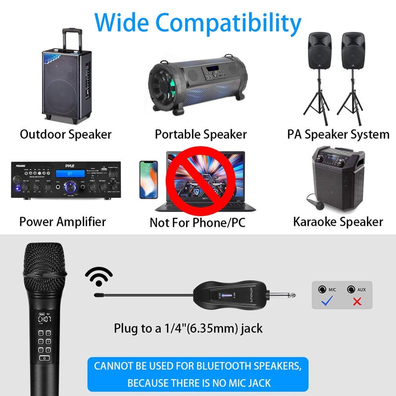 Kithouse K28 Rechargeable Wireless Microphone Karaoke Cordless Microphone with Volume & Echo Control and Receiver, UHF Handheld Dynamic Microphone for Singing Karaoke Speech, Black - Image 4